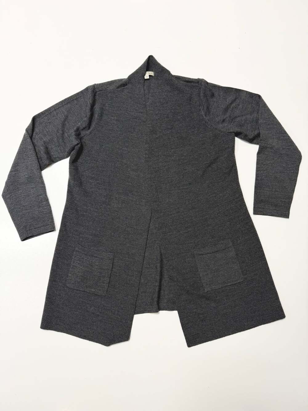 Orvis Women’s Cardigan Size L Gray Merino Wool Open Front Pockets Quiet Luxury O